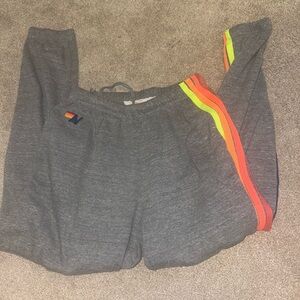Aviator Nation Gray Track Joggers with Neon Stripe